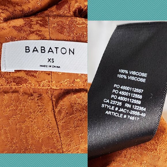 Babaton Orange Snakeskin Button Front V-Neck Power Blouse Career Feminine - Picture 4 of 4